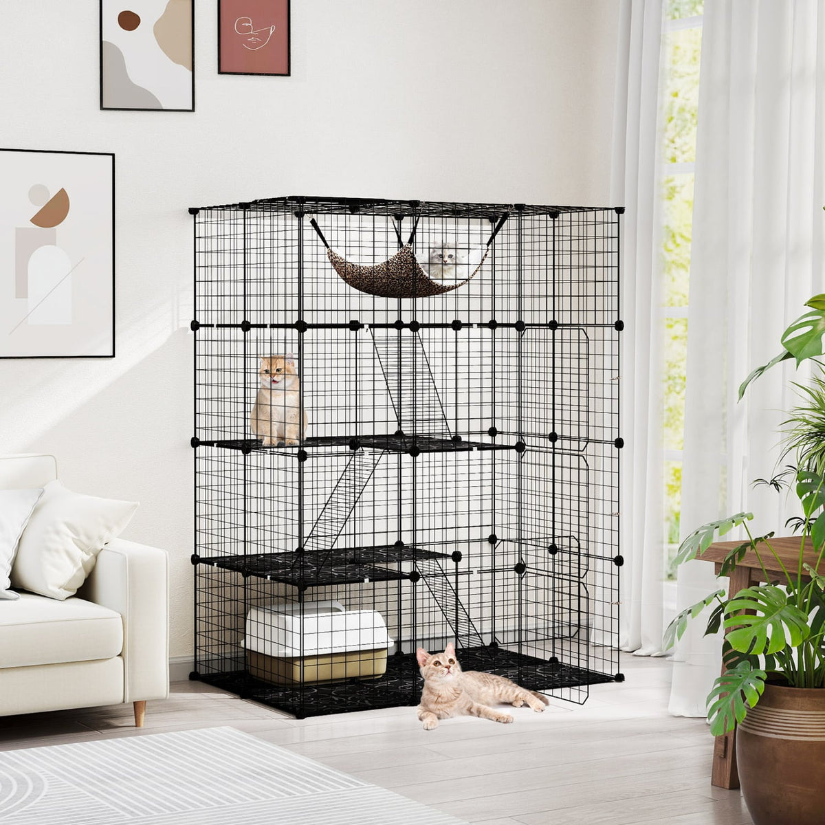 Grande cage à chats à 4 niveaux avec puits