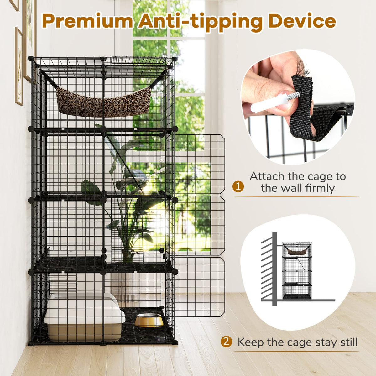 Grande cage à chats à 4 niveaux avec puits
