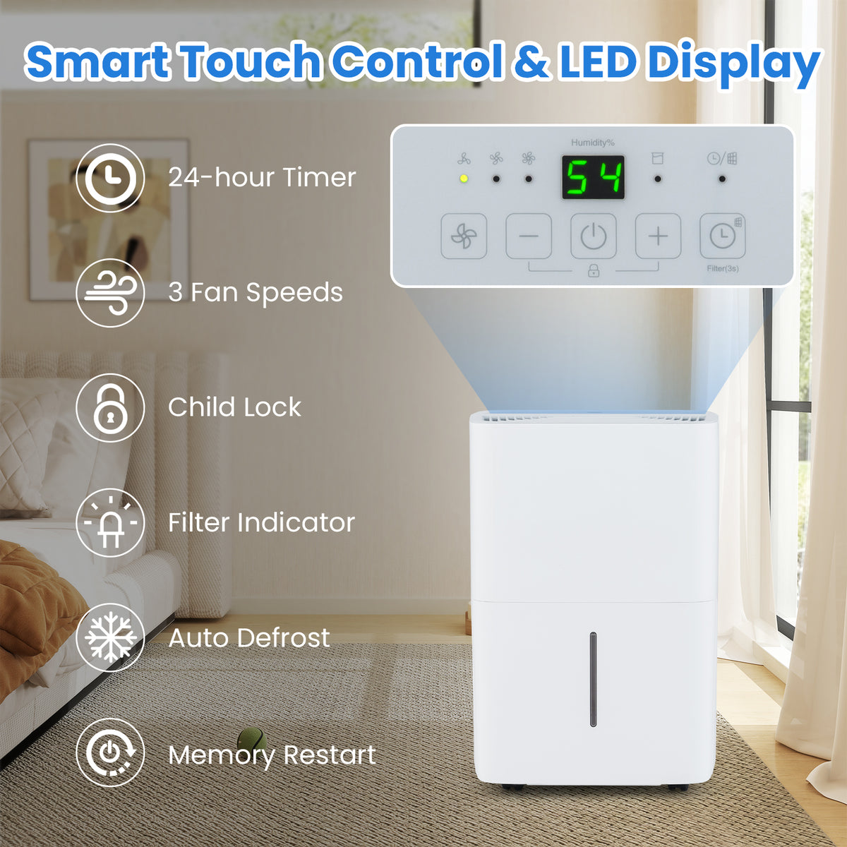 Déshumidificateur intelligent 45 L avec minuterie 24 h