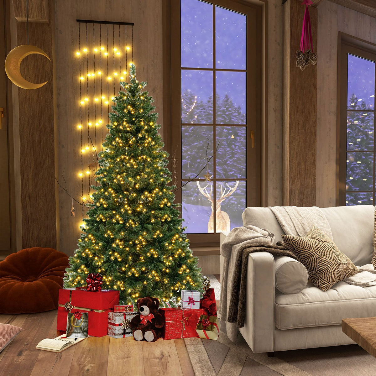 Arbre de Noël artificiel lumineux à charnière avec lumières LED