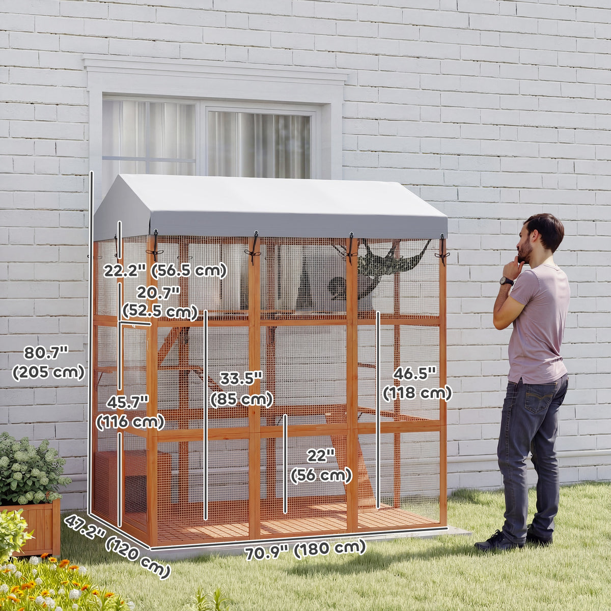 Outdoor wooden cat enclosure