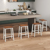 Ergonomic Solid Wood Saddle Bar Stools — Set of 4