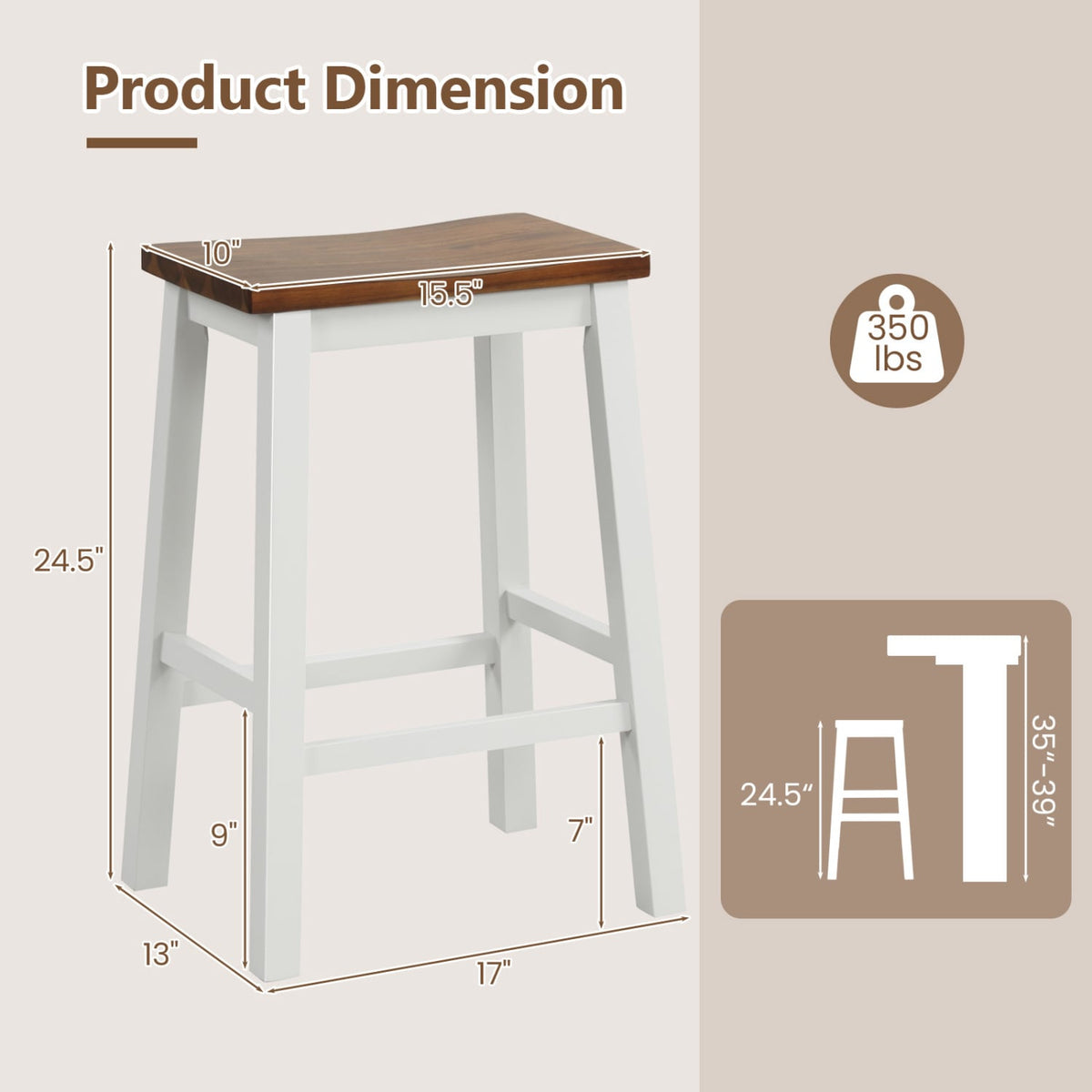 Tabourets de bar ergonomiques en bois massif — Lot de 4