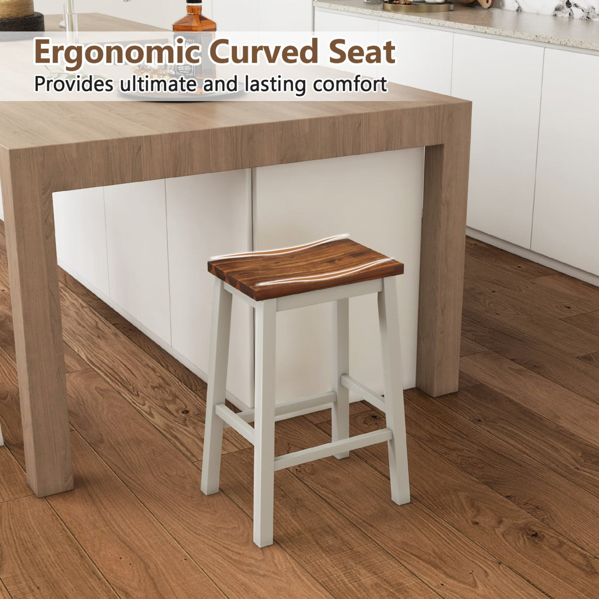 Tabourets de bar ergonomiques en bois massif — Lot de 4