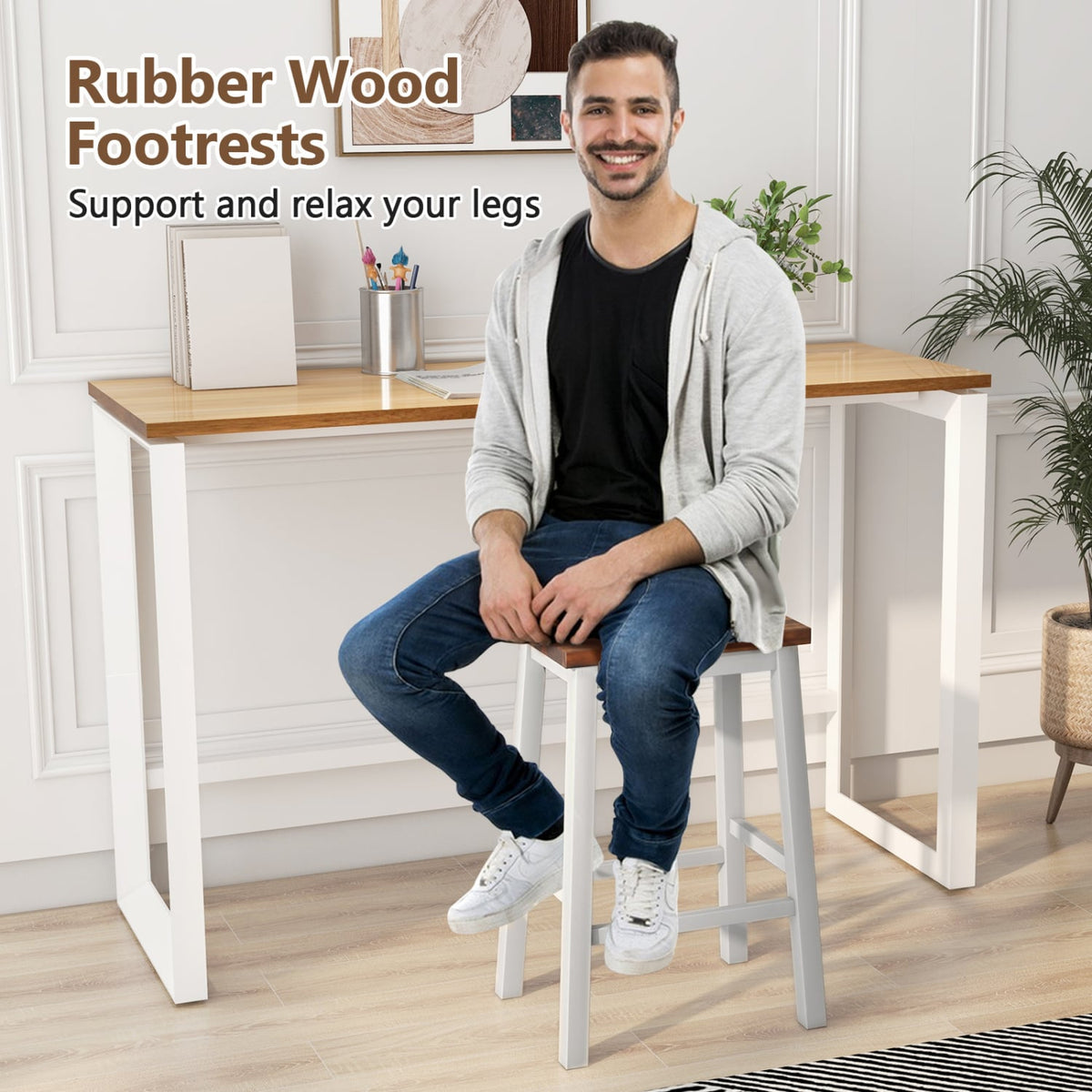 Tabourets de bar ergonomiques en bois massif — Lot de 4