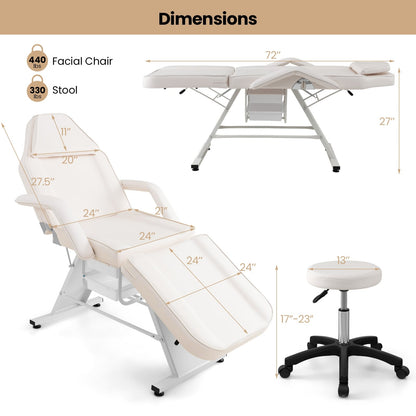 Table de massage 183 cm avec tabouret hydraulique et rangement
