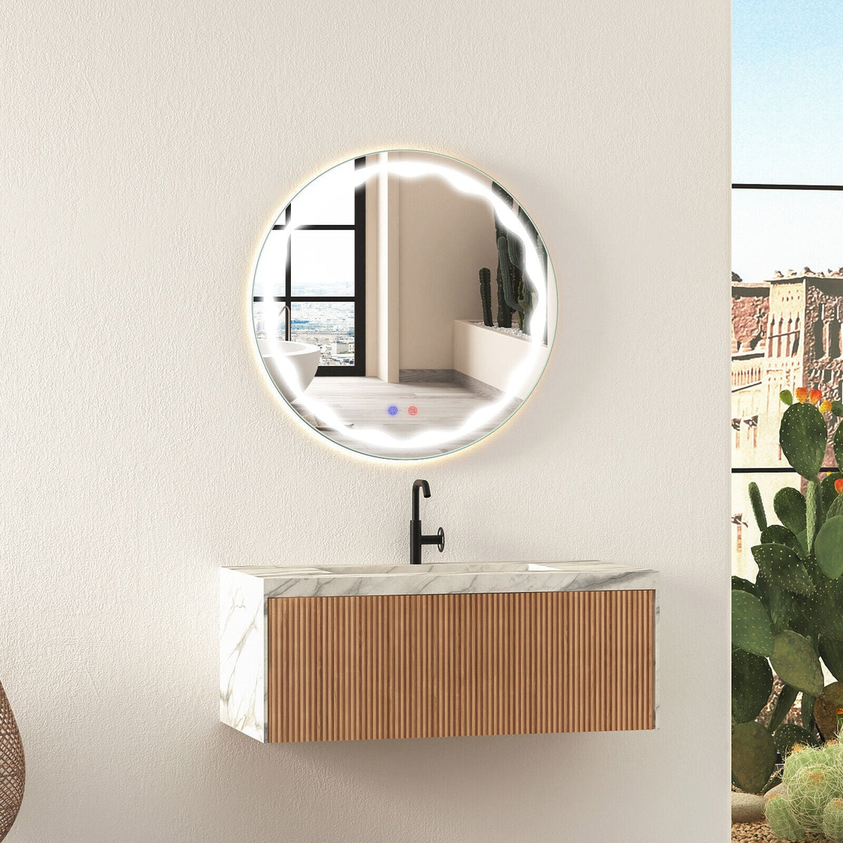Miroir mural rond LED intelligent tactile