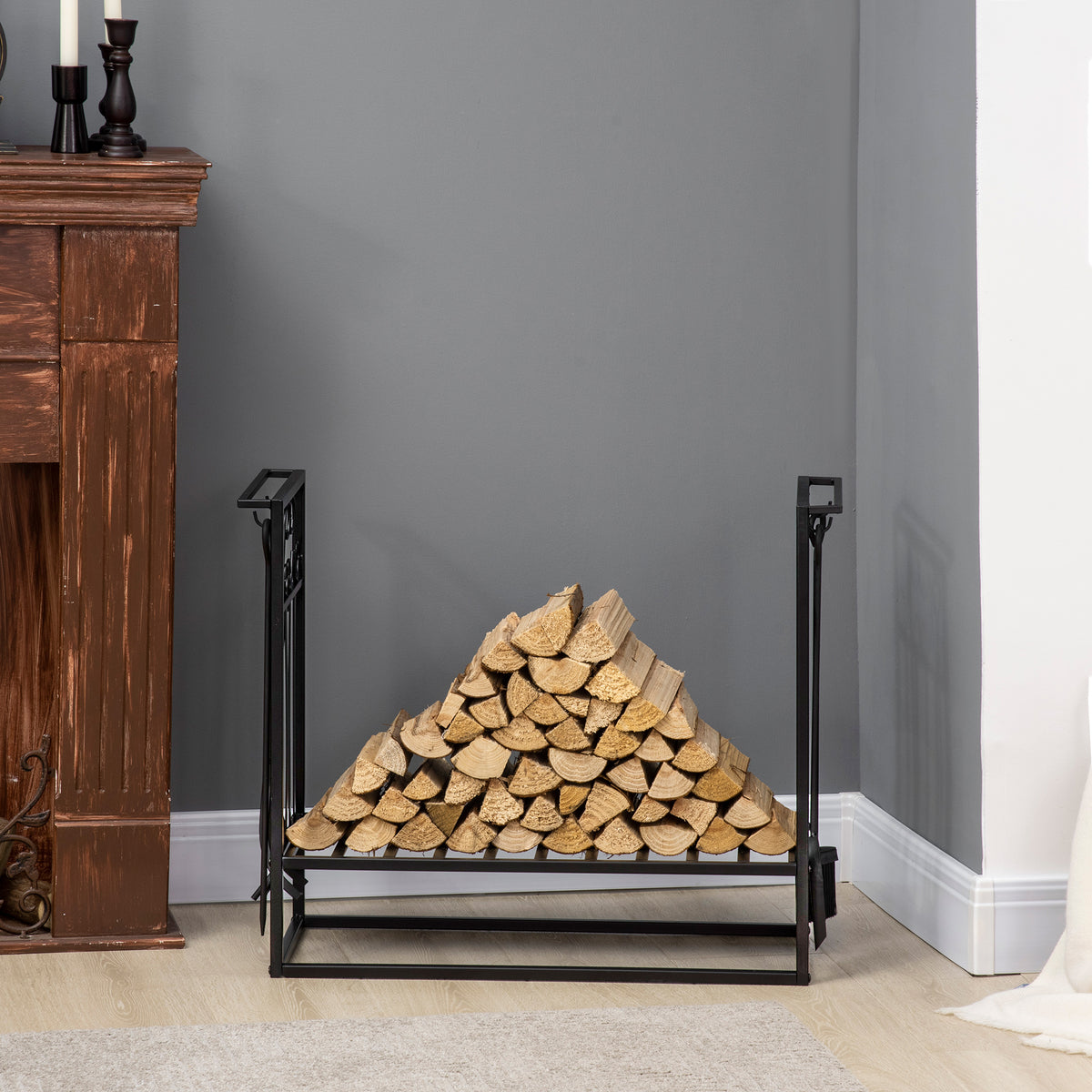 Vintage Firewood Log Rack with 4 Tools