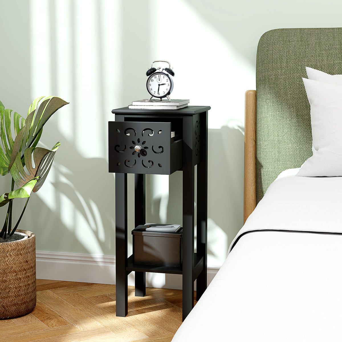 Nightstands with drawer and open shelf set of 2
