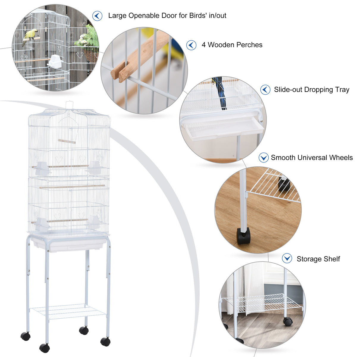 Rolling Bird Cage with Play Top and Storage Shelf