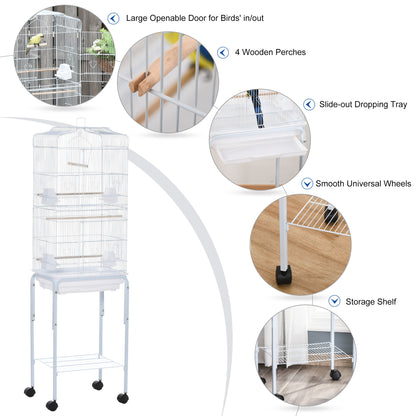 Rolling Bird Cage with Play Top and Storage Shelf