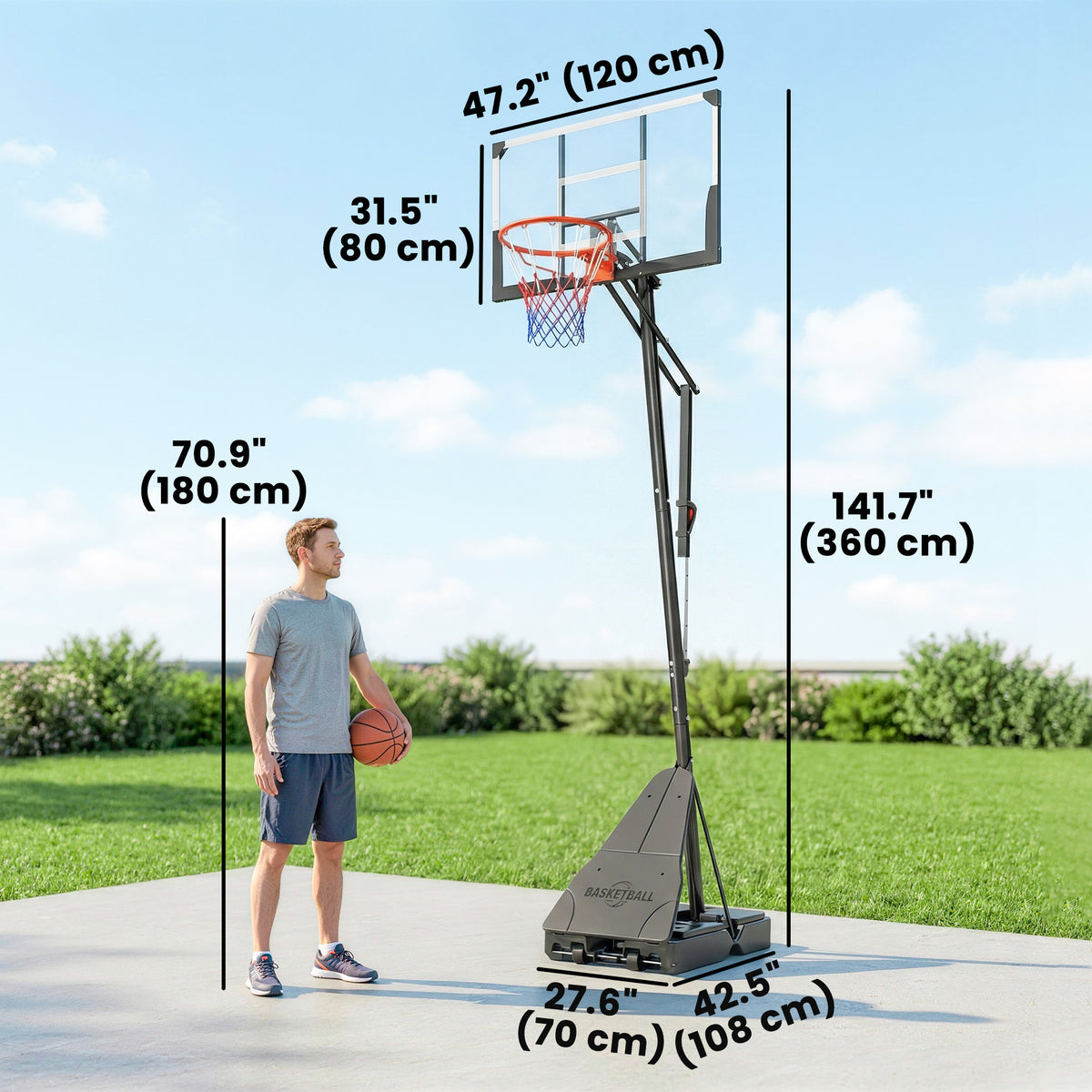 Adjustable Basketball Hoop 8–10 ft with 47" Backboard