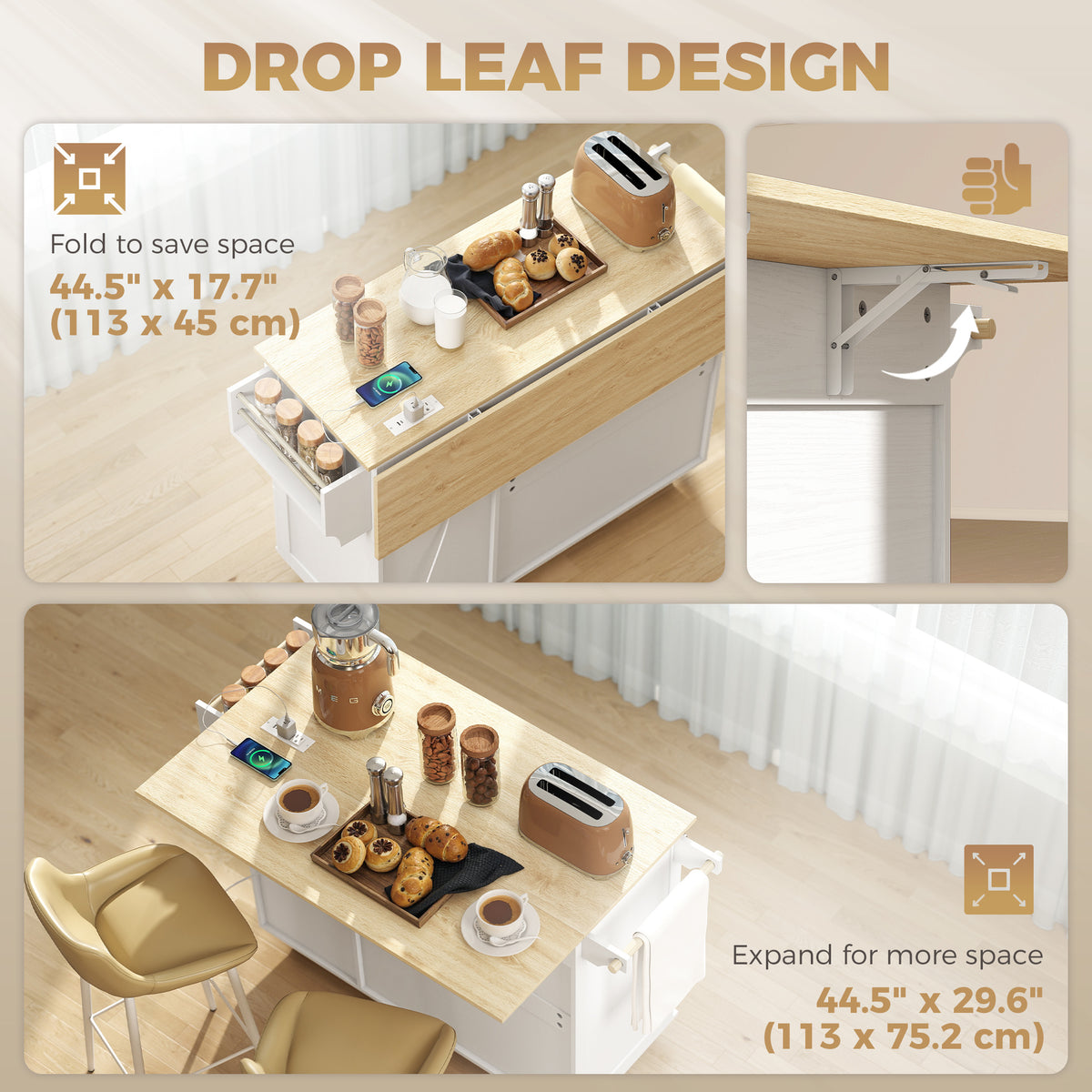 Isla de cocina con tablero abatible y toma eléctrica