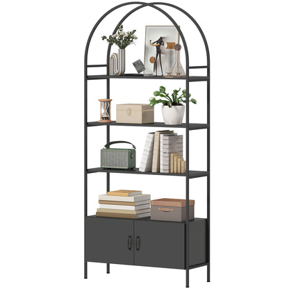 Librería arqueada de 4 niveles con mueble de almacenamiento
