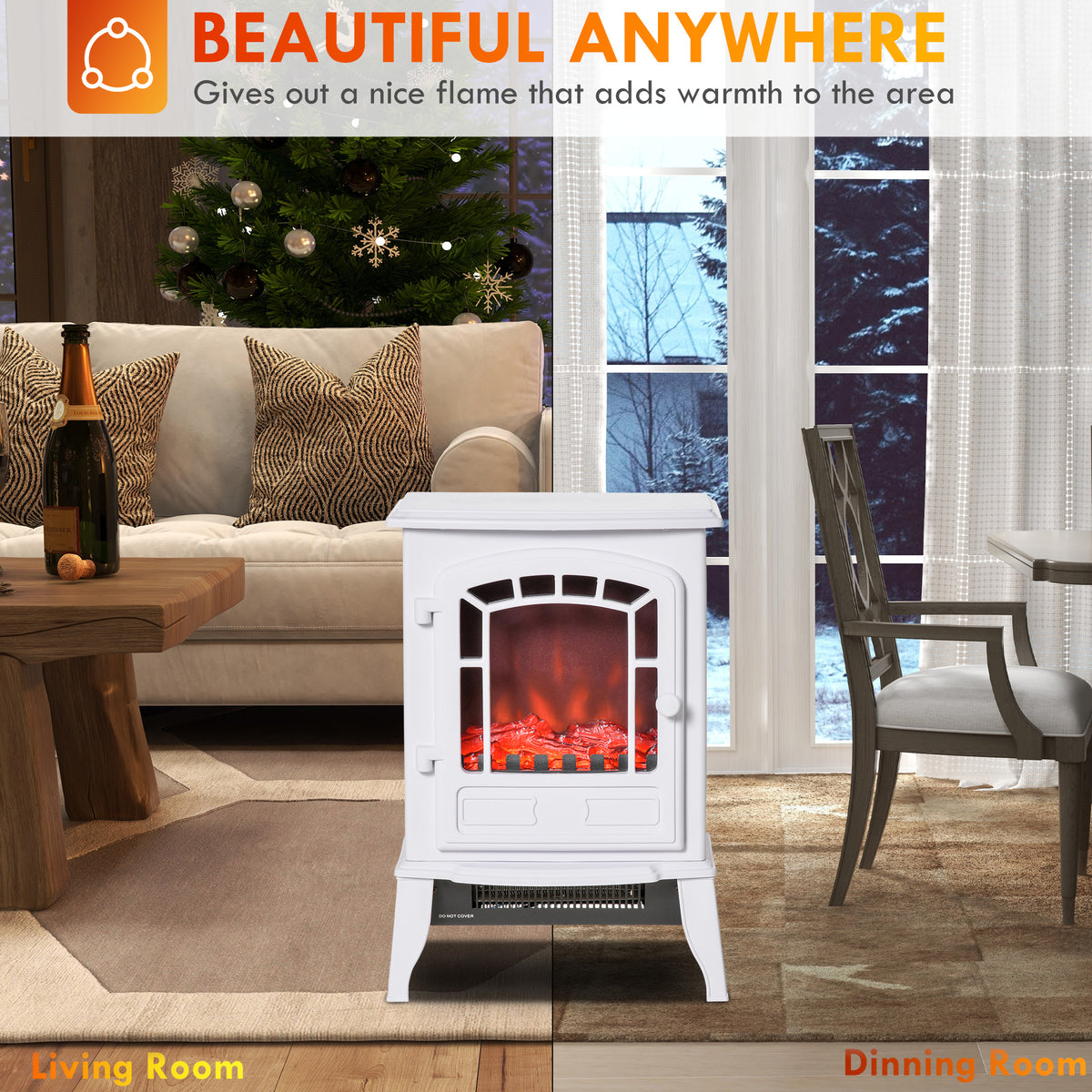 Freestanding Electric Fireplace Stove with Realistic Flame Effect