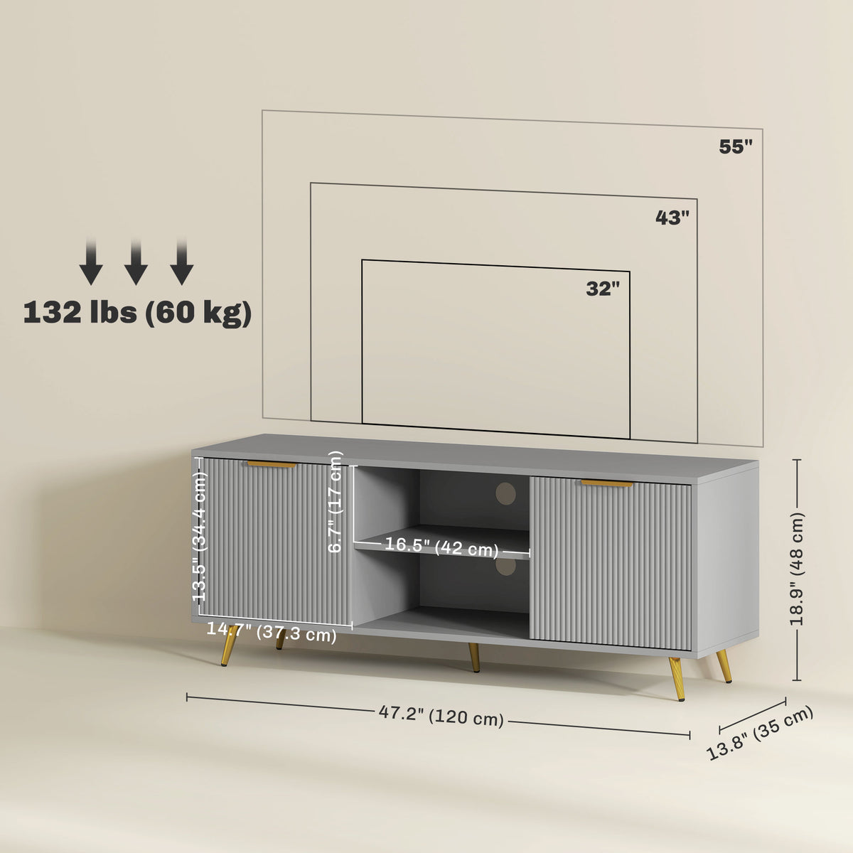 Mueble de TV moderno con almacenamiento para 55 pulgadas