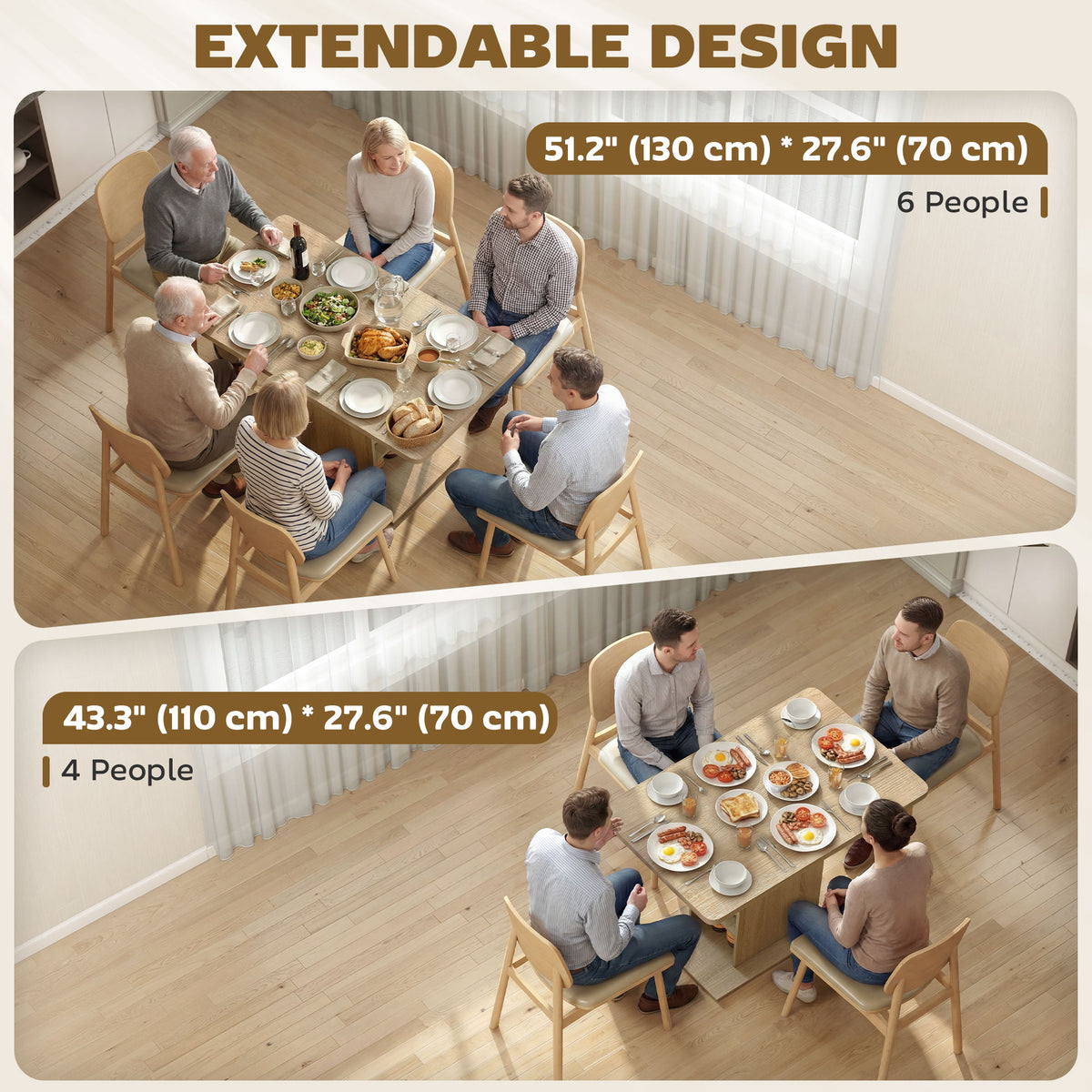 Mesa de comedor extensible con estantes integrados