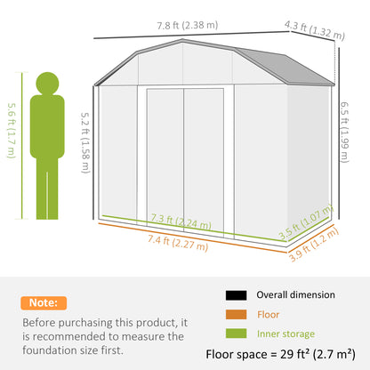8 x 4 ft Garden Storage Shed Galvanized Steel Sliding Doors