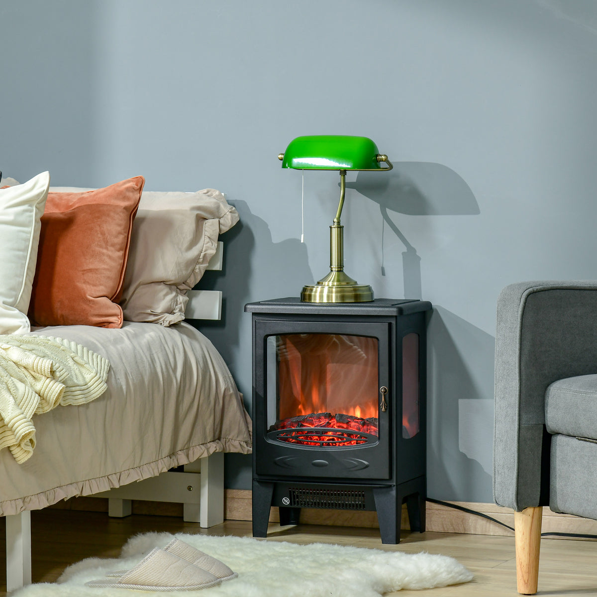 Chimenea eléctrica de pie con efecto de llama realista 750W/1500W