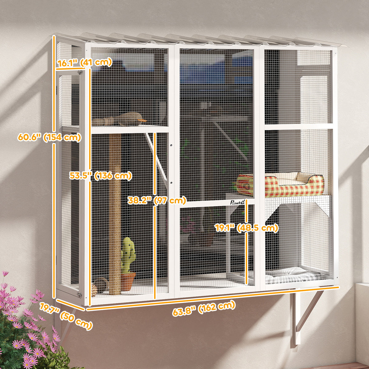 Rejilla exterior para gatos de 3 niveles con plataformas