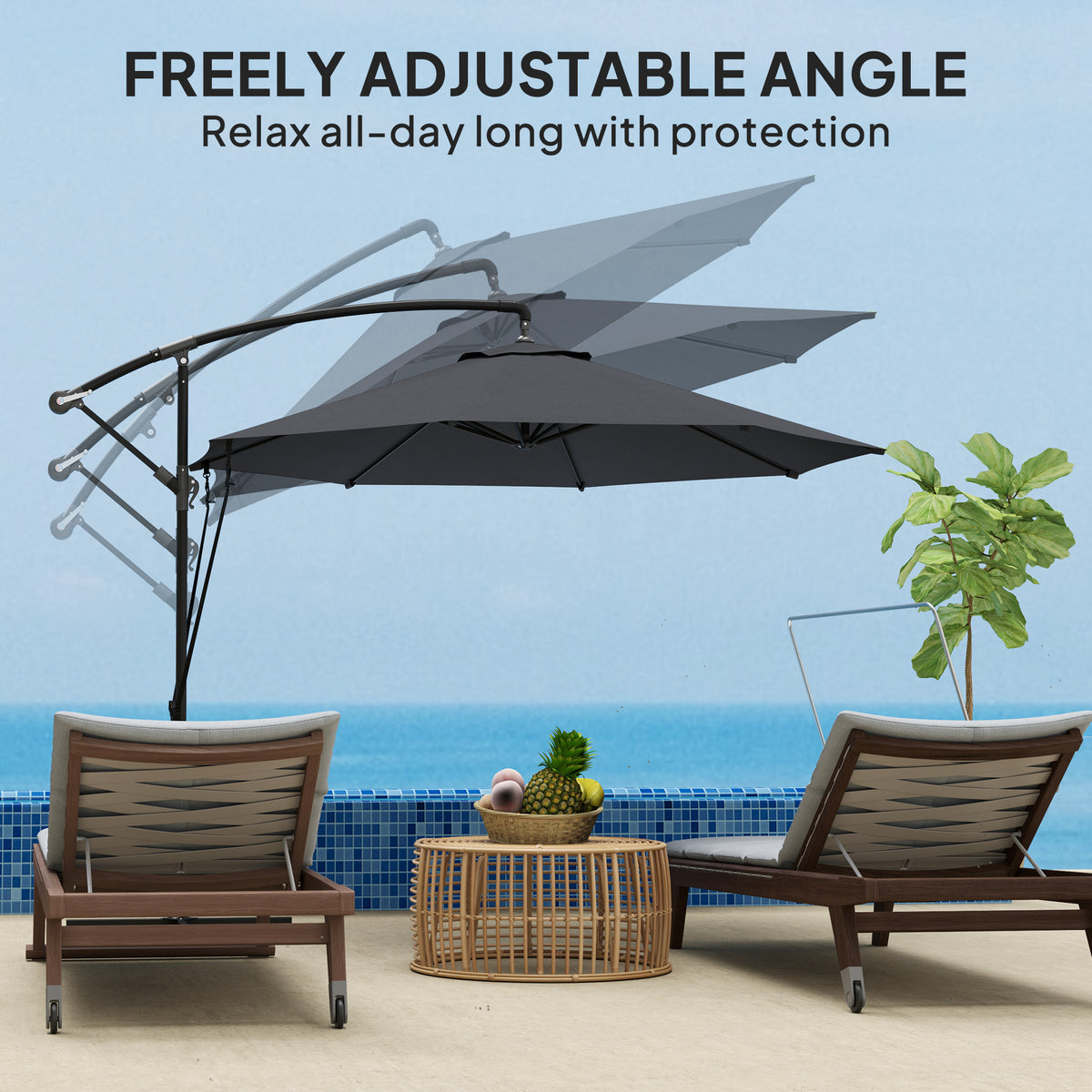 Offset Cantilever Umbrella 360° Rotating with Cross Base