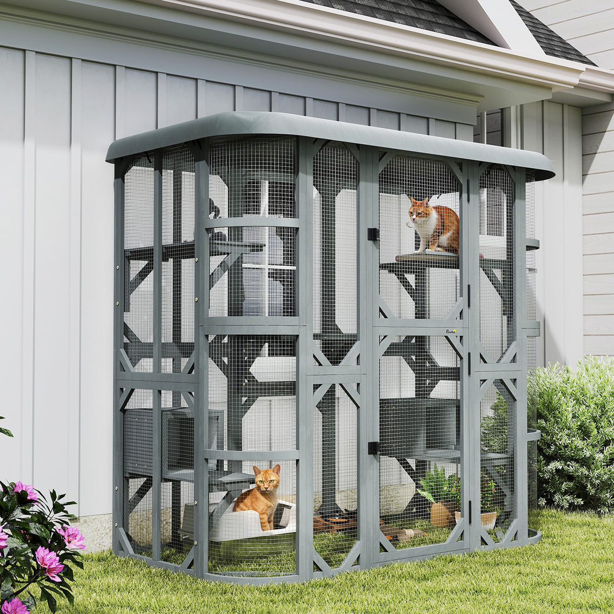 Wooden Multi-Level Outdoor Cat Enclosure