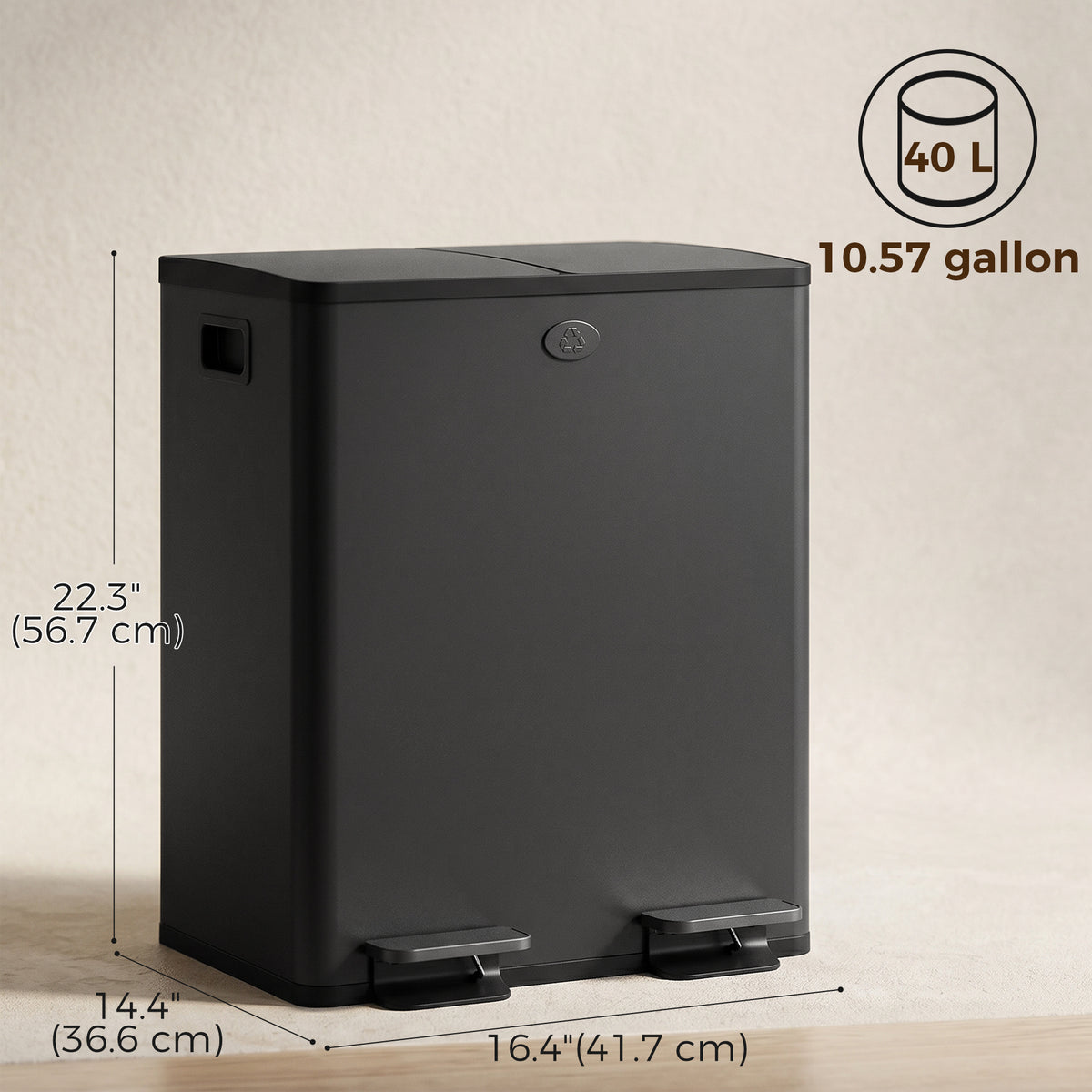 Dual pedal trash can soft-close 2x20L