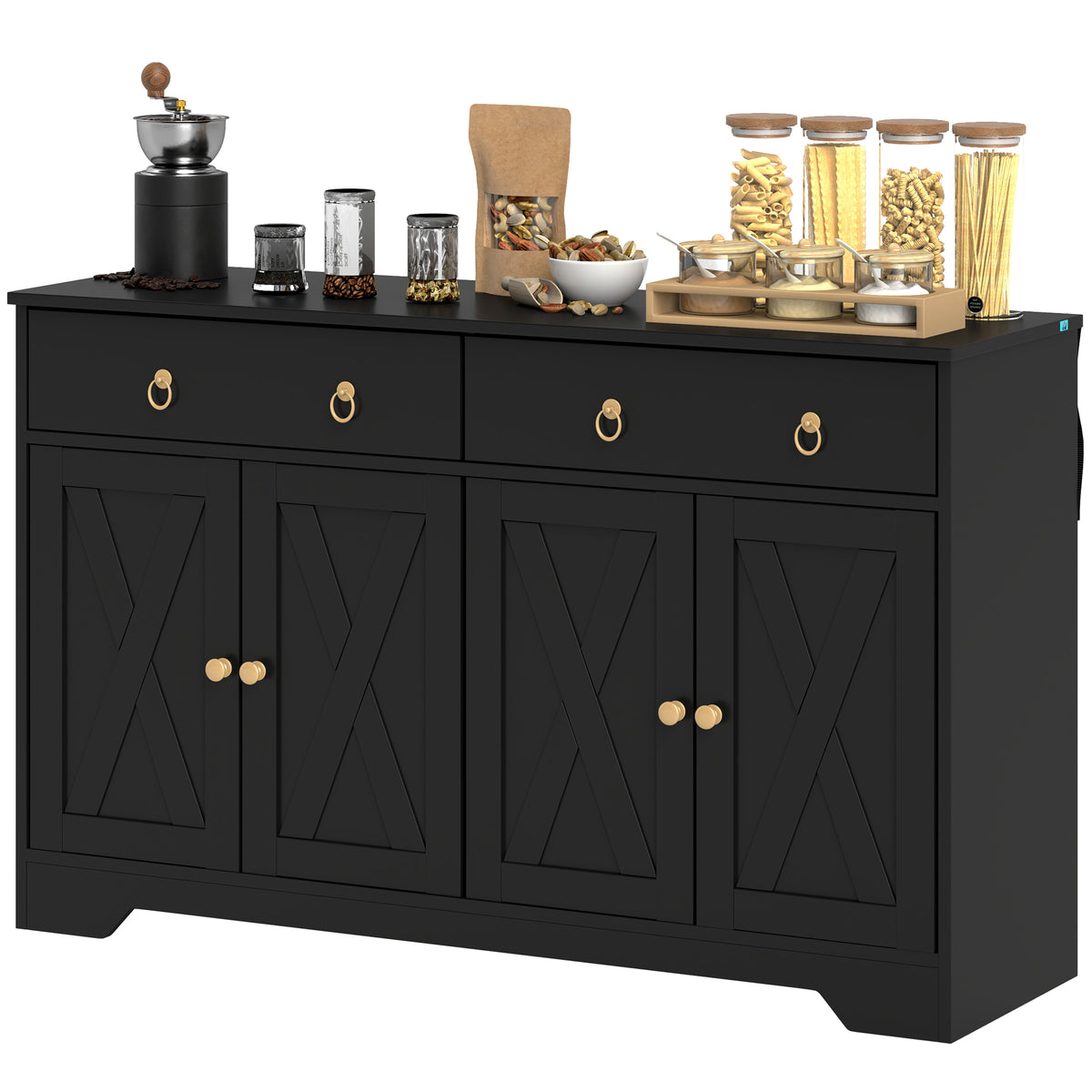 Aparador de cocina 4 puertas barniz 2 cajones madera