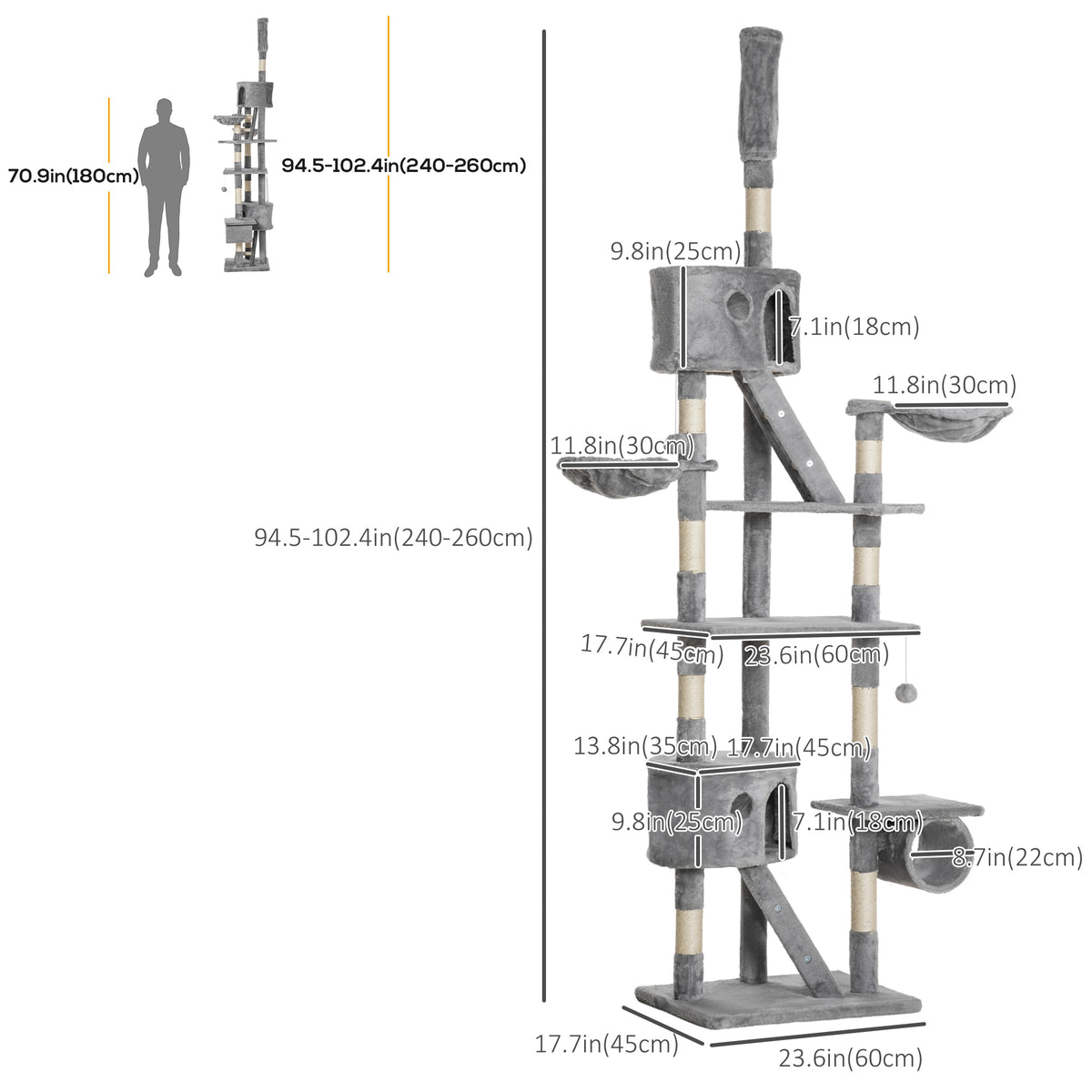 Árbol para gatos multinivel ajustable 240-260 cm