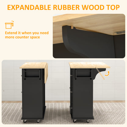 Kitchen Island on Wheels with Drop Leaf and Drawers