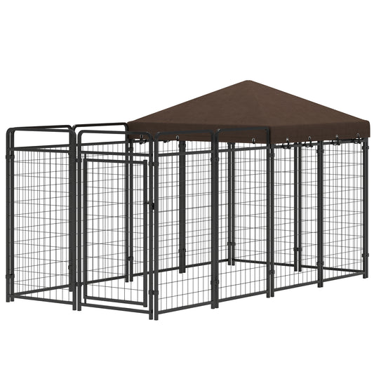 Outdoor dog kennel with waterproof canopy in steel