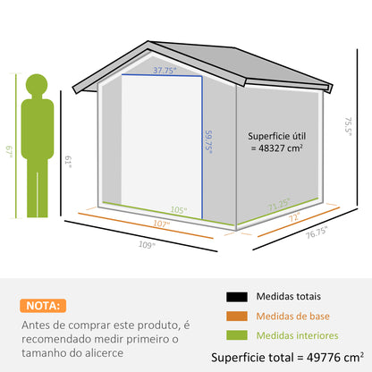 Cobertizo de jardín metálico 2,7 x 1,9 m — gris