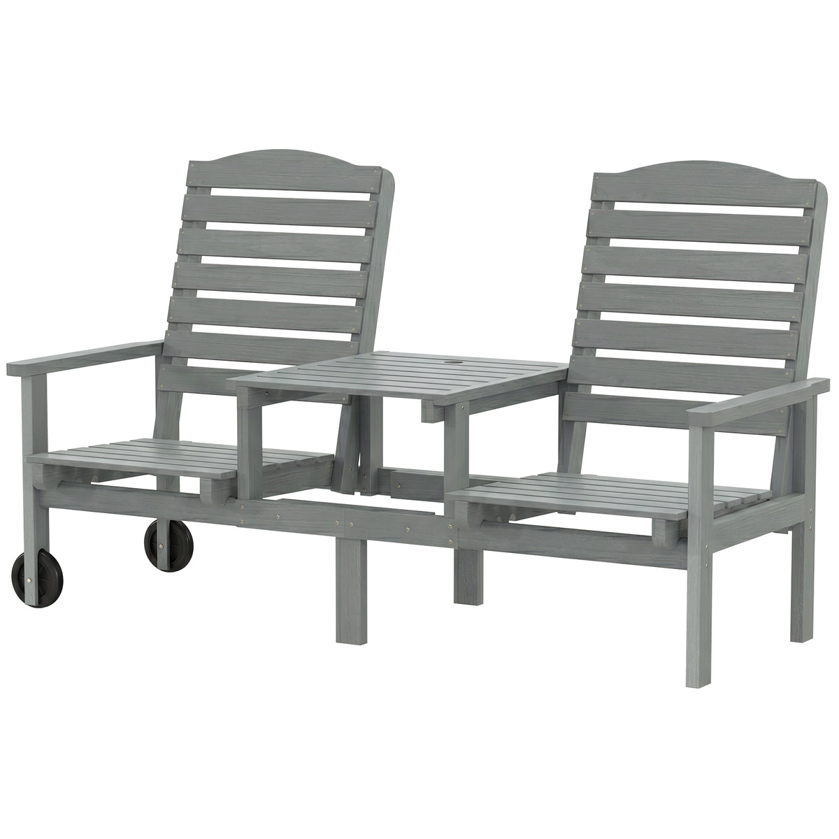 2-Seater Outdoor Bench Adjustable High Back with Wheels