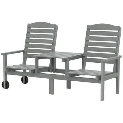 2-Seater Outdoor Bench Adjustable High Back with Wheels