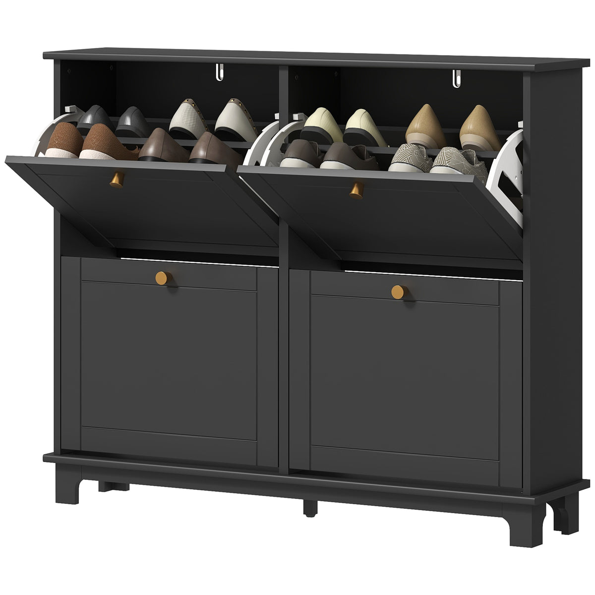 Narrow shoe storage cabinet with four flip drawers