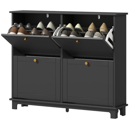Narrow shoe storage cabinet with four flip drawers