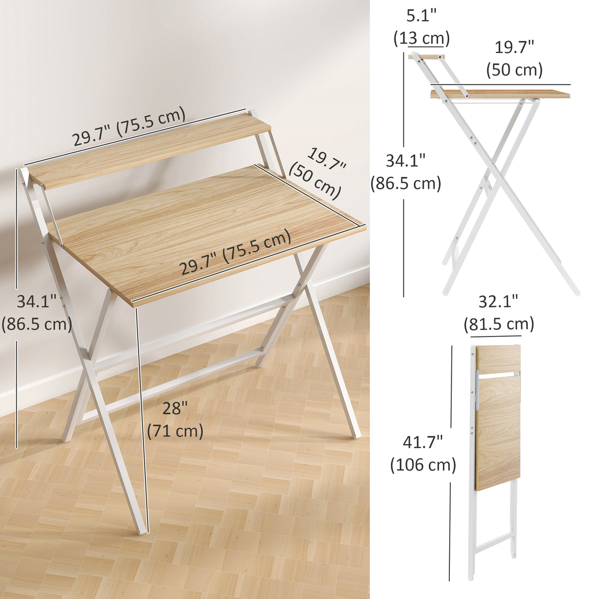 Folding Computer Desk with Monitor Shelf