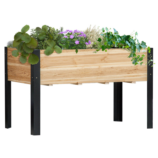 Raised Garden Bed Metal Frame Wood 119x61x74cm
