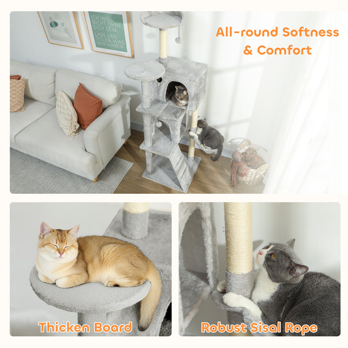 Árbol para gatos de 160 cm con rascadores de sisal y hamaca