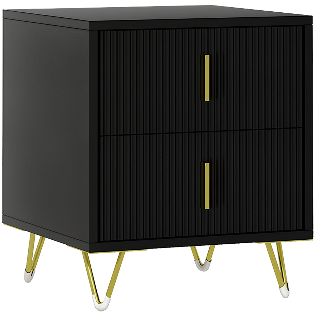 Modern Nightstand 2 Drawers with Golden Metal Legs