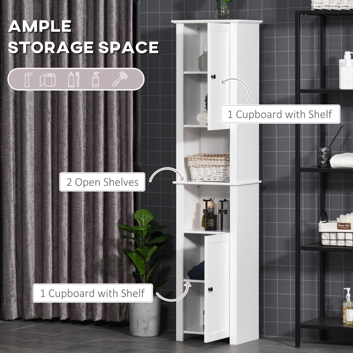 Tall freestanding bathroom storage cabinet
