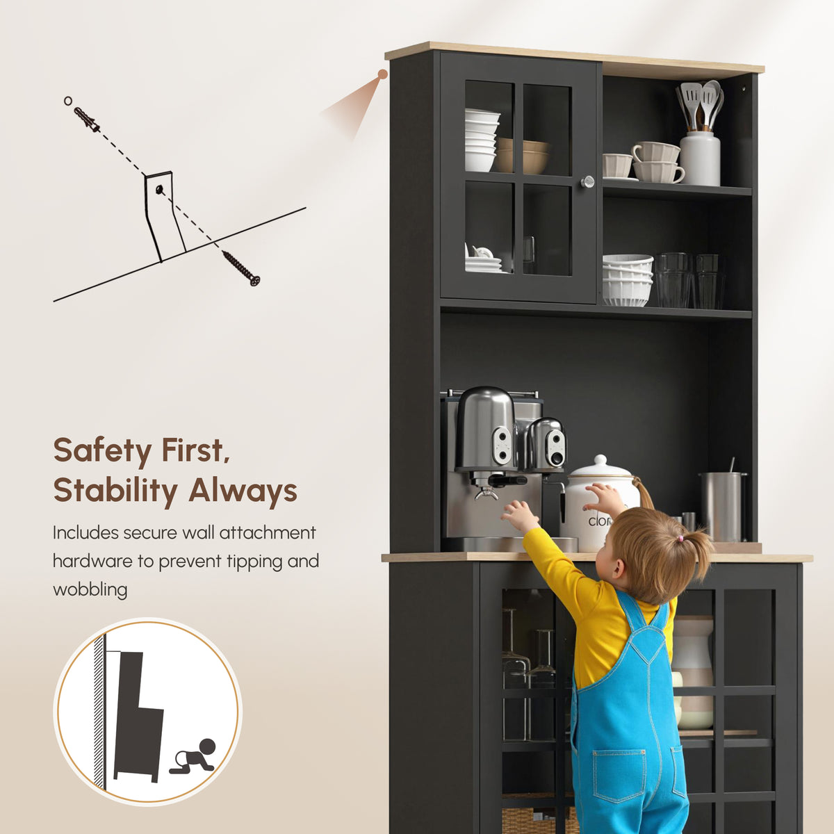 Kitchen Buffet with Hutch and Open Shelves