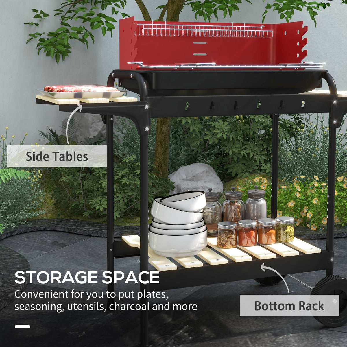 Portable charcoal barbecue grill with adjustable height