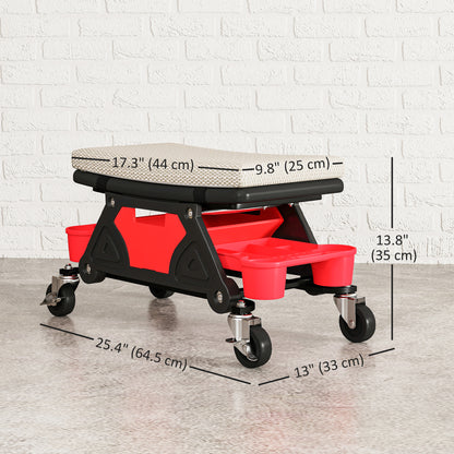 Rolling garage stool with wheels and tool trays