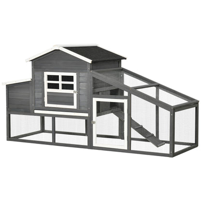 Wooden outdoor chicken coop with run and nesting box
