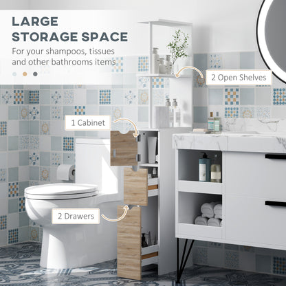 Tall narrow bathroom storage cabinet in wood