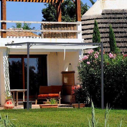 Outdoor Pergola Retractable Canopy 10x10ft Metal Frame