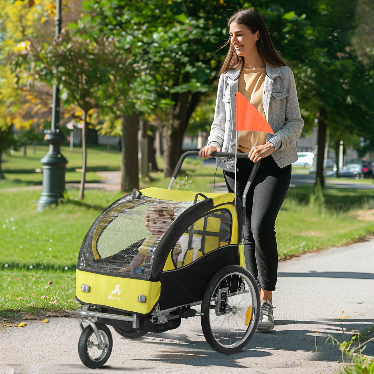 2-in-1 Kids Bike Trailer Foldable with Stroller