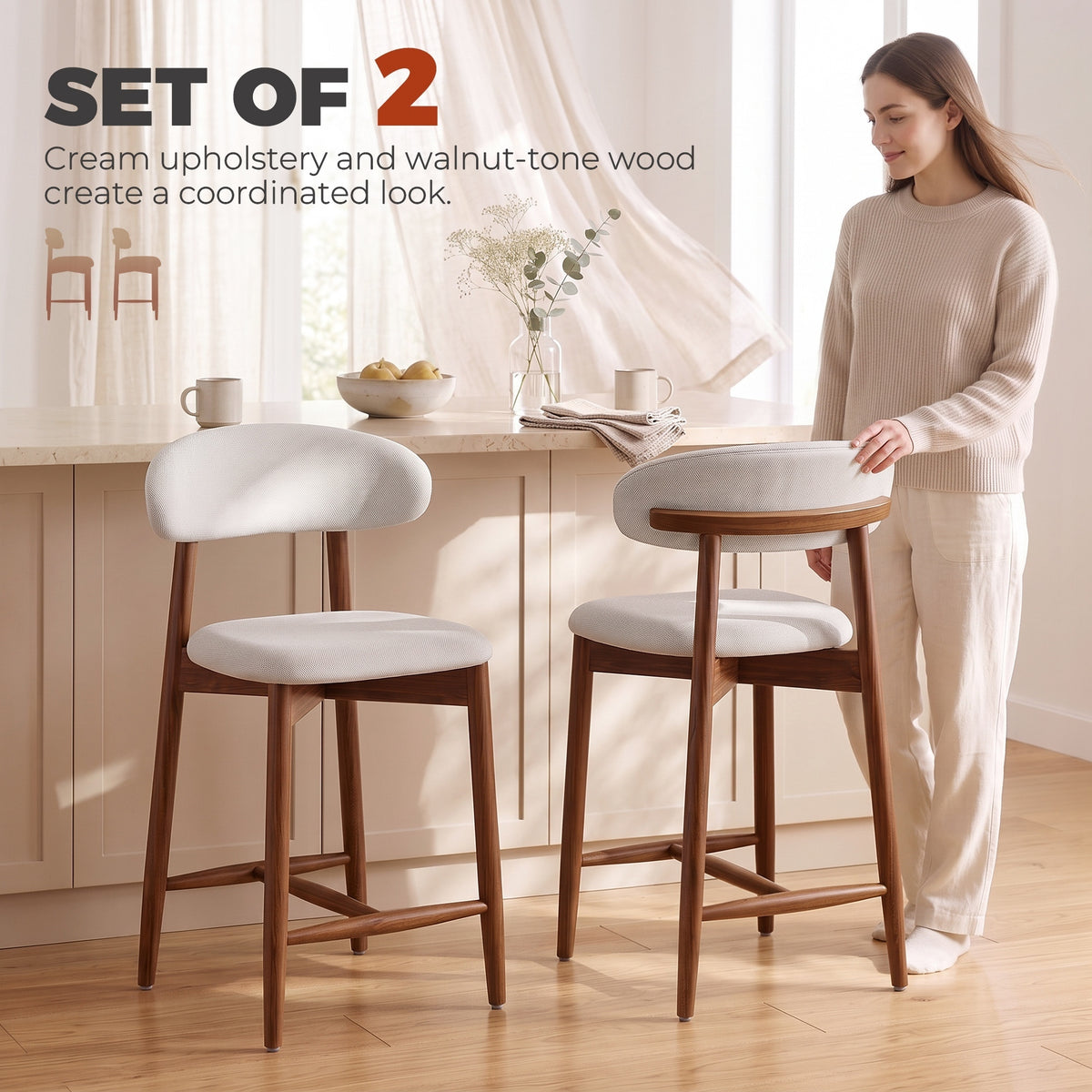 Mid-century curved back bar stools — Set of 2