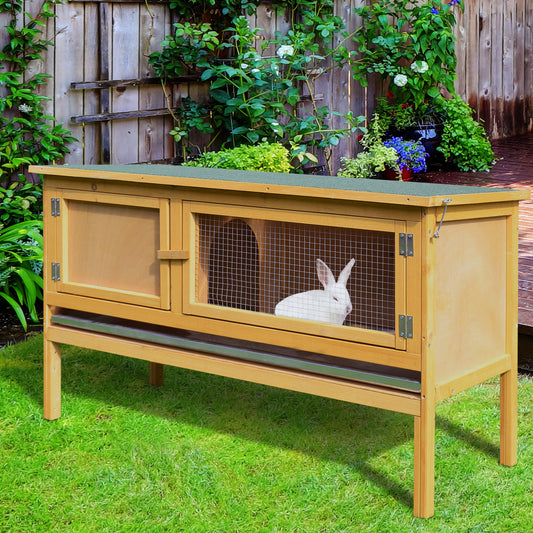 Wooden Rabbit Hutch Asphalt Roof Slide-Out Tray